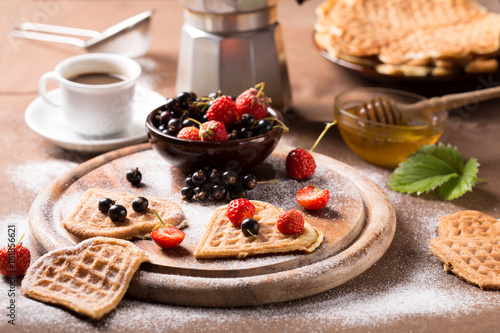 waffles with redcurrant and strawberry