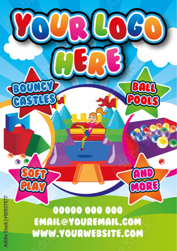 Template for leaflet, poster. Bouncy castle theme. theme.