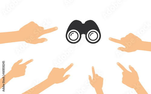 Hände zeigen auf - Fernglas