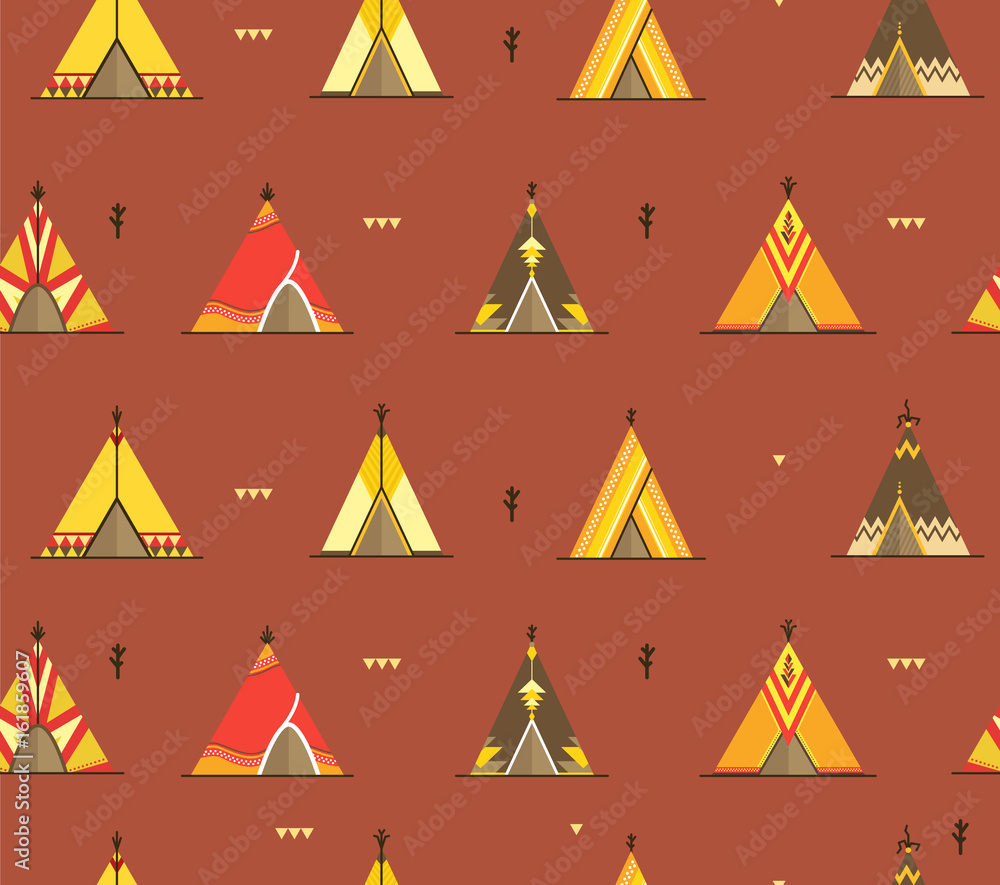 Cartoon Wigwams or Tepees Background Pattern. Vector