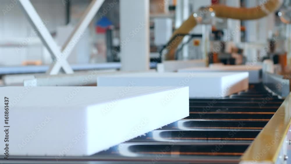 production equipment at industry, production of foam plastic