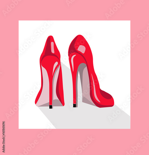 Red sexy shoes on pink background. Vector illustration
