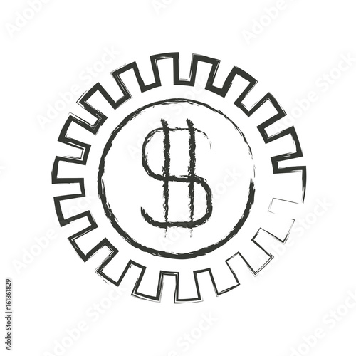 monochrome blurred silhouette of pinion with money symbol vector illustration
