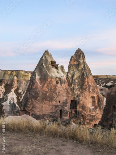Pink rock formations in Cappadocia
