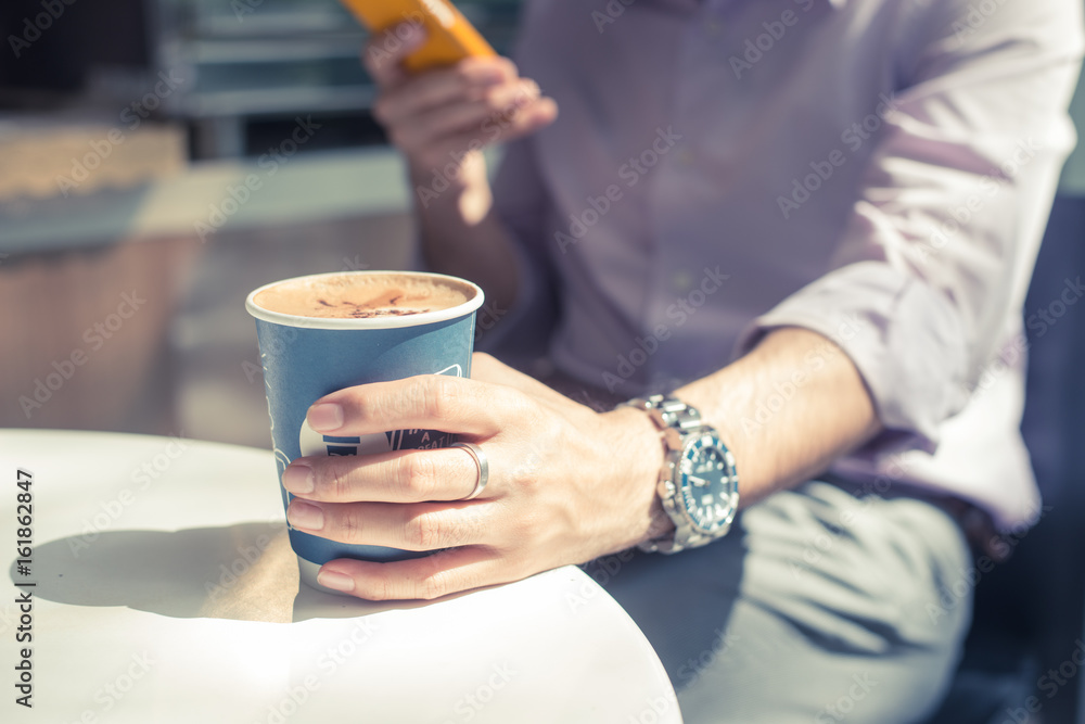 Businessman working at coffee cafe in morning. Businessman working at coffee cafe in morning.