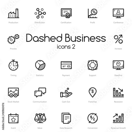 Business black line icons set isolated on light background.