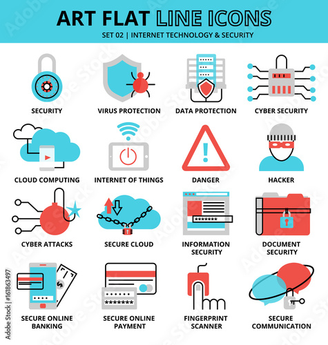 Set of internet technologies and security icons