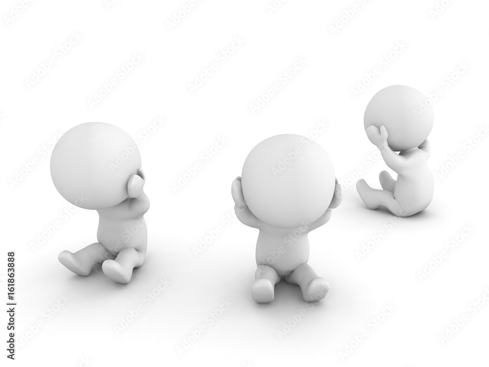 Group of 3D Characters being sad and depressed Group of 3D Characters being sad and depressed