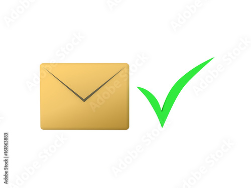 3D illustration of an email envelope icon with a green check mark next to it