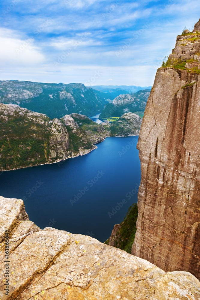 Cliff Preikestolen in fjord Lysefjord - Norway