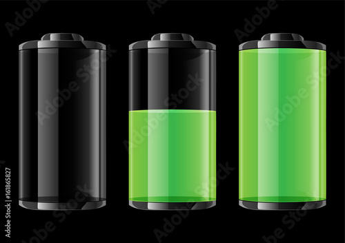 Green battery vector illustration on black background