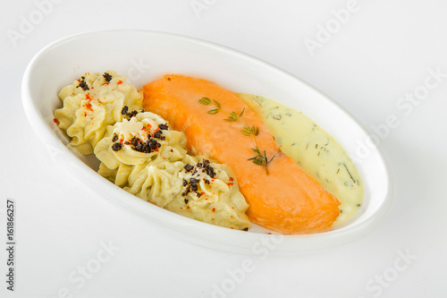 Stewed fish with mashed pot...