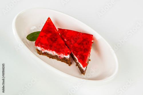 Cake on a white plate.