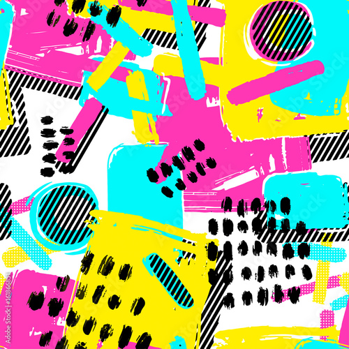 Memphis style hand drawn textured seamless pattern