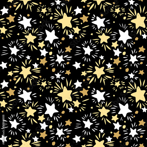 Star Seamless Pattern.Textile ink brush strokes texture in doodle grunge style.
