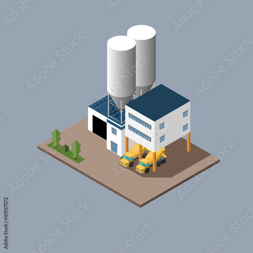 vector illustration of the production of concrete loading concrete mixers