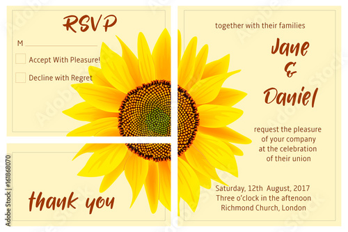 set of wedding invitation card, sunflower on the background