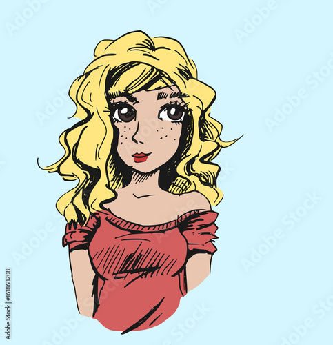 Illustratie van knappe blonde jonge vrouw