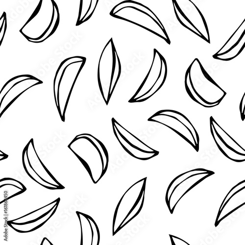 Potato Wedges Seamless. Fast Food. Isolated On a White Background. Realistic Doodle Cartoon Style Hand Drawn Sketch Vector Illustration.