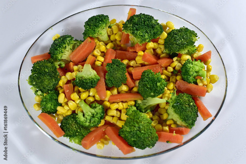 Delicious Home Made Healthy Salad with Boiled Broccoli, Carrot and Sweet Corn Delicious Home Made Healthy Salad with Boiled Broccoli, Carrot and Sweet Corn