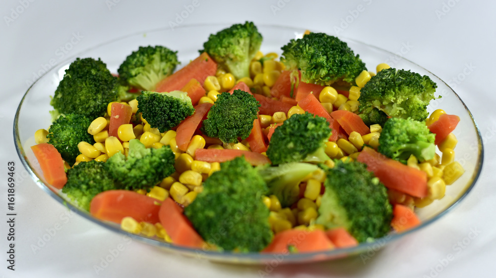 Delicious Home Made Healthy Salad with Boiled Broccoli, Carrot and Sweet Corn Delicious Home Made Healthy Salad with Boiled Broccoli, Carrot and Sweet Corn