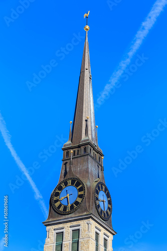 Tower of the St. Jakob Church in Zurich  Switzerland