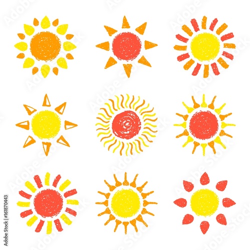 Hand drawn Sun set painted with pastel crayons