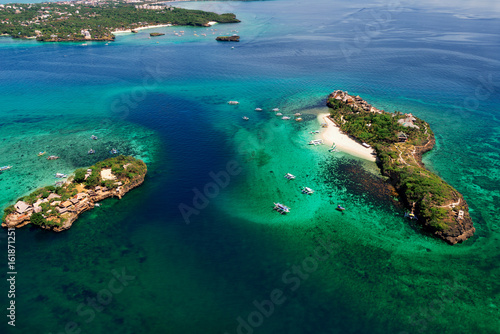 Aerial view of beautiful bay in tropical Islands. Boracay Island, Philippines.