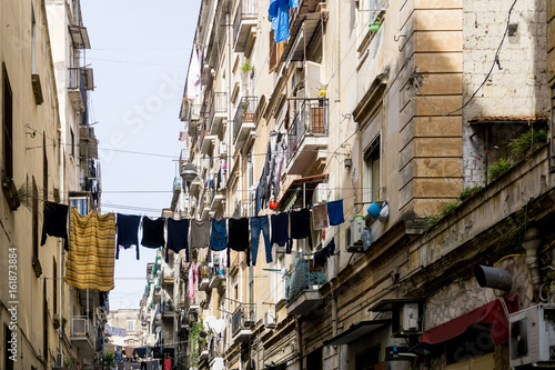 Street view of old town in Naples city  italy Europe