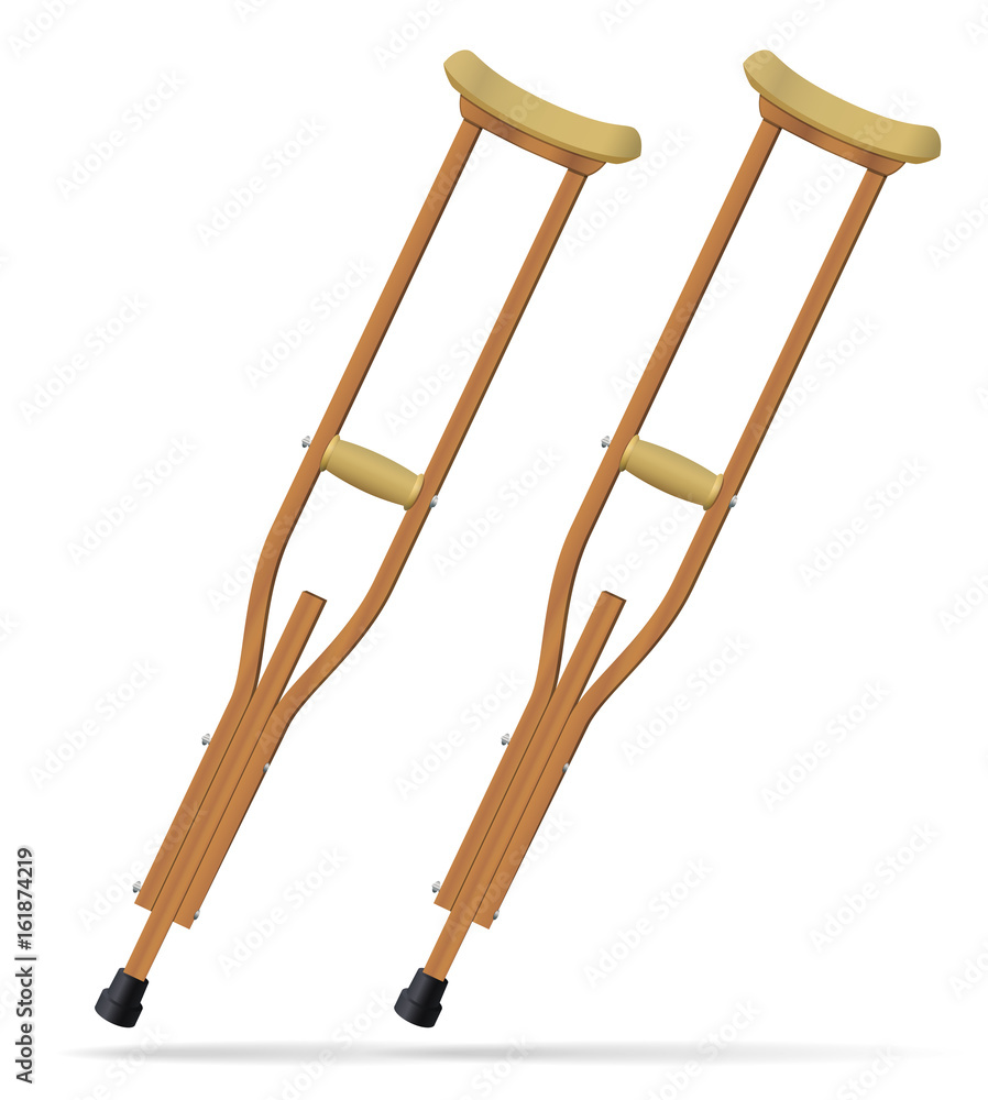 Crutches. Medical realistic objects. Treatment and rehabilitation of