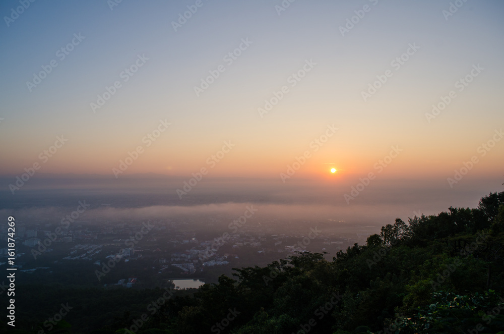 Sunrise at view point chiang mai thailand