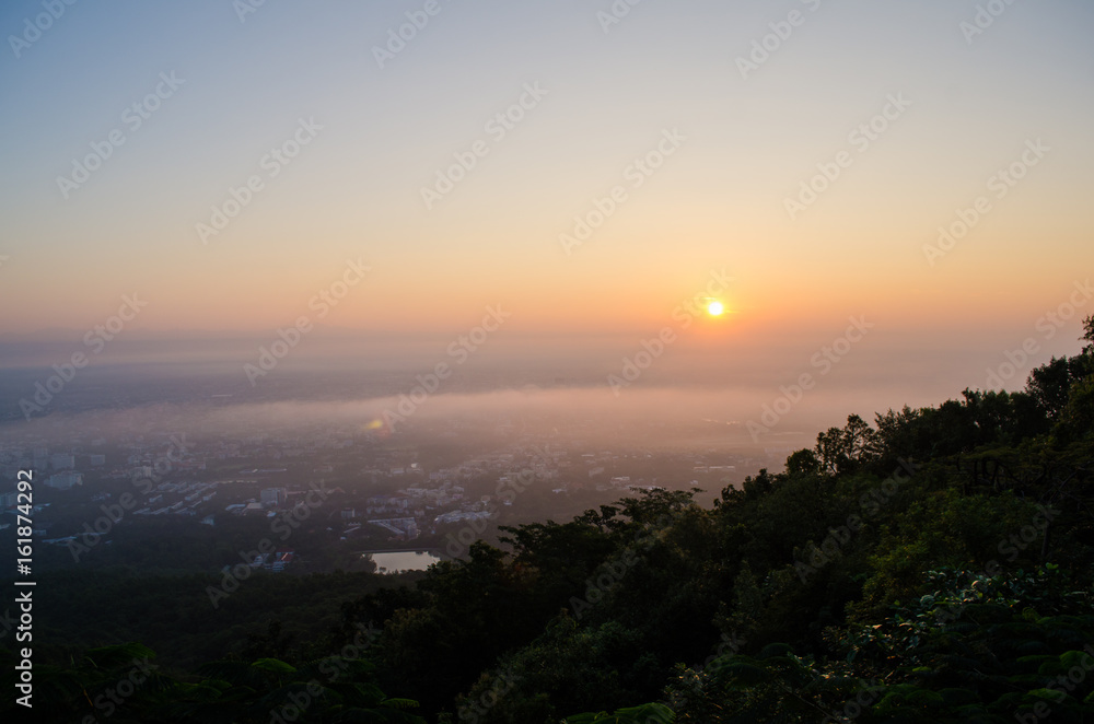 Sunrise at view point chiang mai thailand