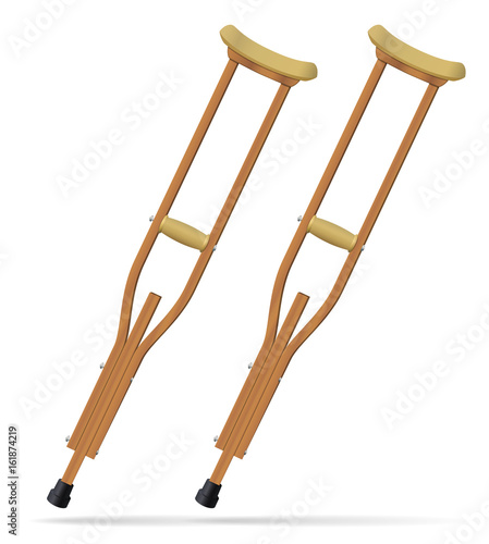 Crutches. Medical realistic objects. Treatment and rehabilitation of people with leg injuries. Vector