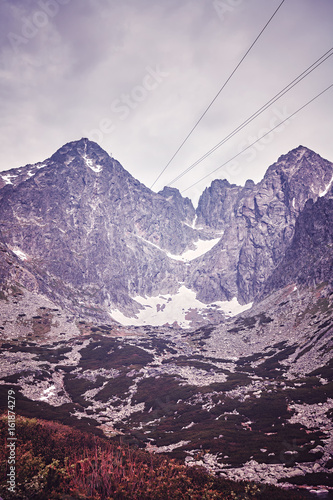 Vintage toned picture of Lomnicky Peak in the Tatra National Park, Slovakia.