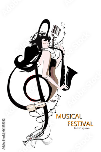 Sticker Series of musical backgrounds with musicians