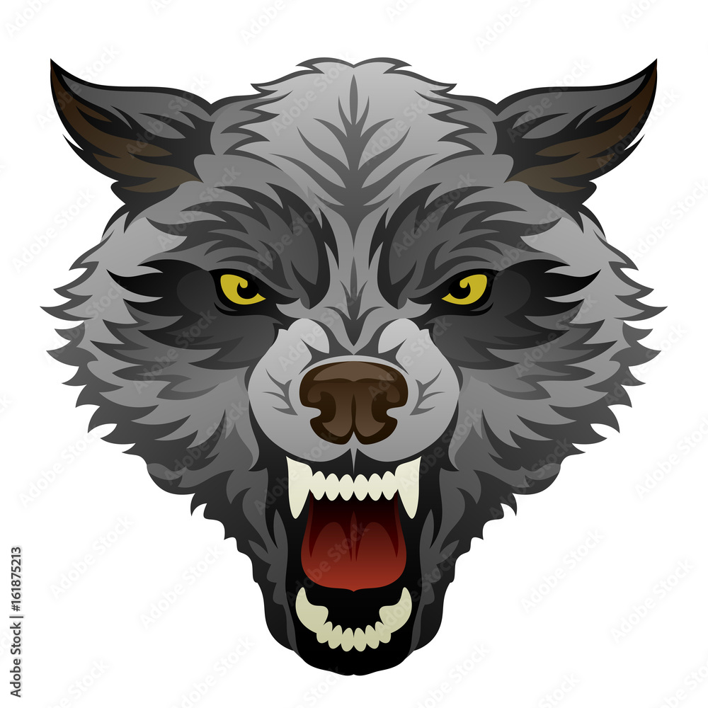Naklejka premium Zły głowa wilka na białym tle