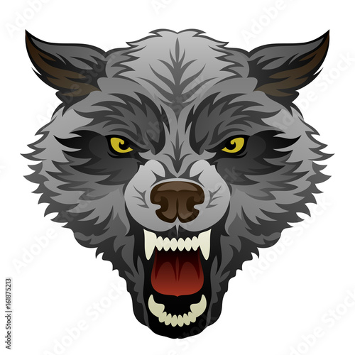 Angry wolf head on a white background