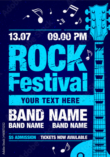 vector rock festival flyer design template with guitar