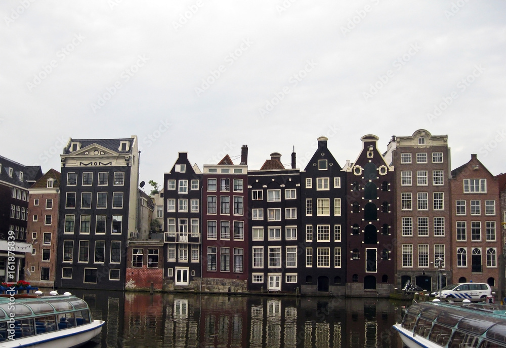 Old houses, the embankment of Amsterdam