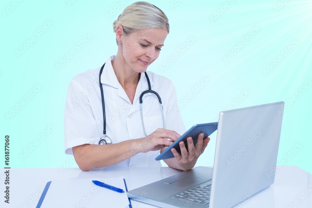Composite 3d image of female doctor using digital tablet Composite 3d image of female doctor using digital tablet