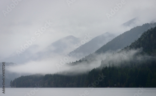 Morning Fog Rolling Over the Mountains, Lake Crescent at Olympic National Park