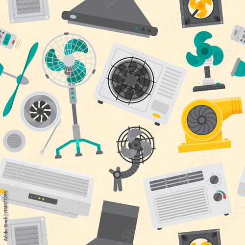 Air conditioner airlock systems equipment ventilator conditioning climate cool control seamless pattern background vector illustration