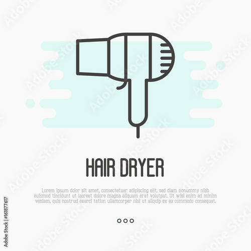 Thin line icon of hairdryer, element of logo for barber, stylist, hairdresser. Simple minimalistic vector illustration.