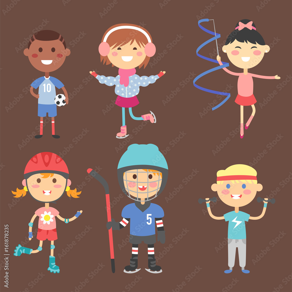 Young kids sportsmens future roller skates gymnastics children sport players vector illustration. Young kids sportsmens future roller skates gymnastics children sport players vector illustration.