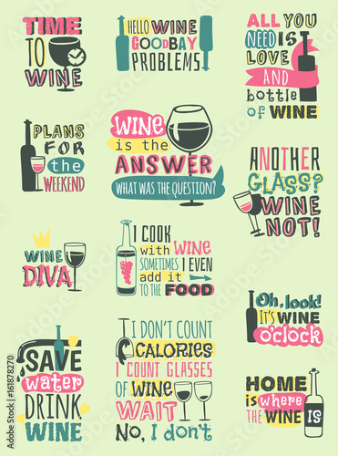Love wine drink quote motivation phrases hand drawn logo badge.