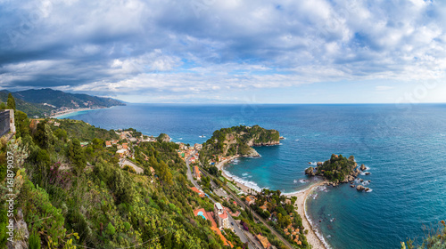 Taormina, Sicily - Beautiful landscape view of Mazzaro and Isola Bella Sicilian island of the mediterranean with beach and turquoise sea water © zgphotography
