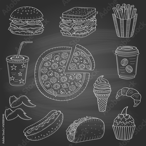 Vector hand drawn illustration of fast food