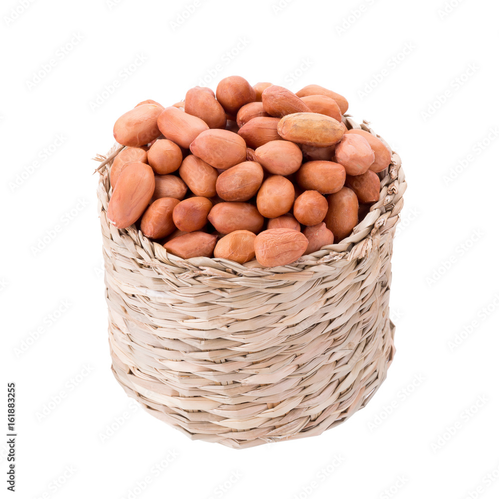 Peanuts in basket isolated on white background Peanuts in basket isolated on white background