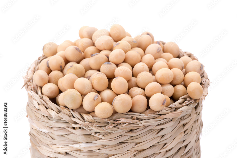 soybeans in basket isolated on white background soybeans in basket isolated on white background