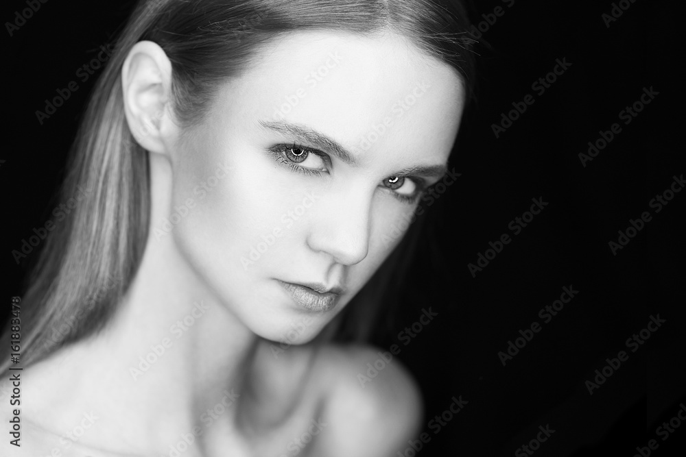 Beautiful woman in low key. black and white Beautiful woman in low key. black and white